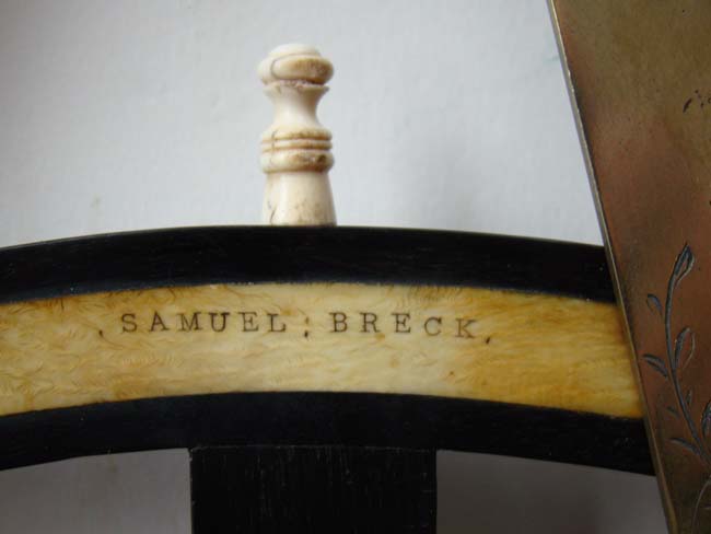 An outstanding 18th century Mariner's Octant with engraved  18 1/4" index arm and ivory name plate engraved "Samuel Breck" circa 1775-1790 — image 3